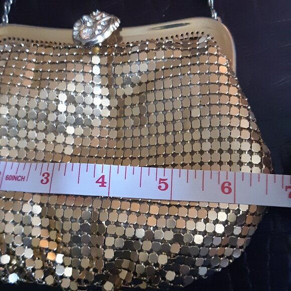 1950s Mesh Gold-tone Metal Evening Bag Rhinestone Clasp, Vintage - Picture 12 of 15